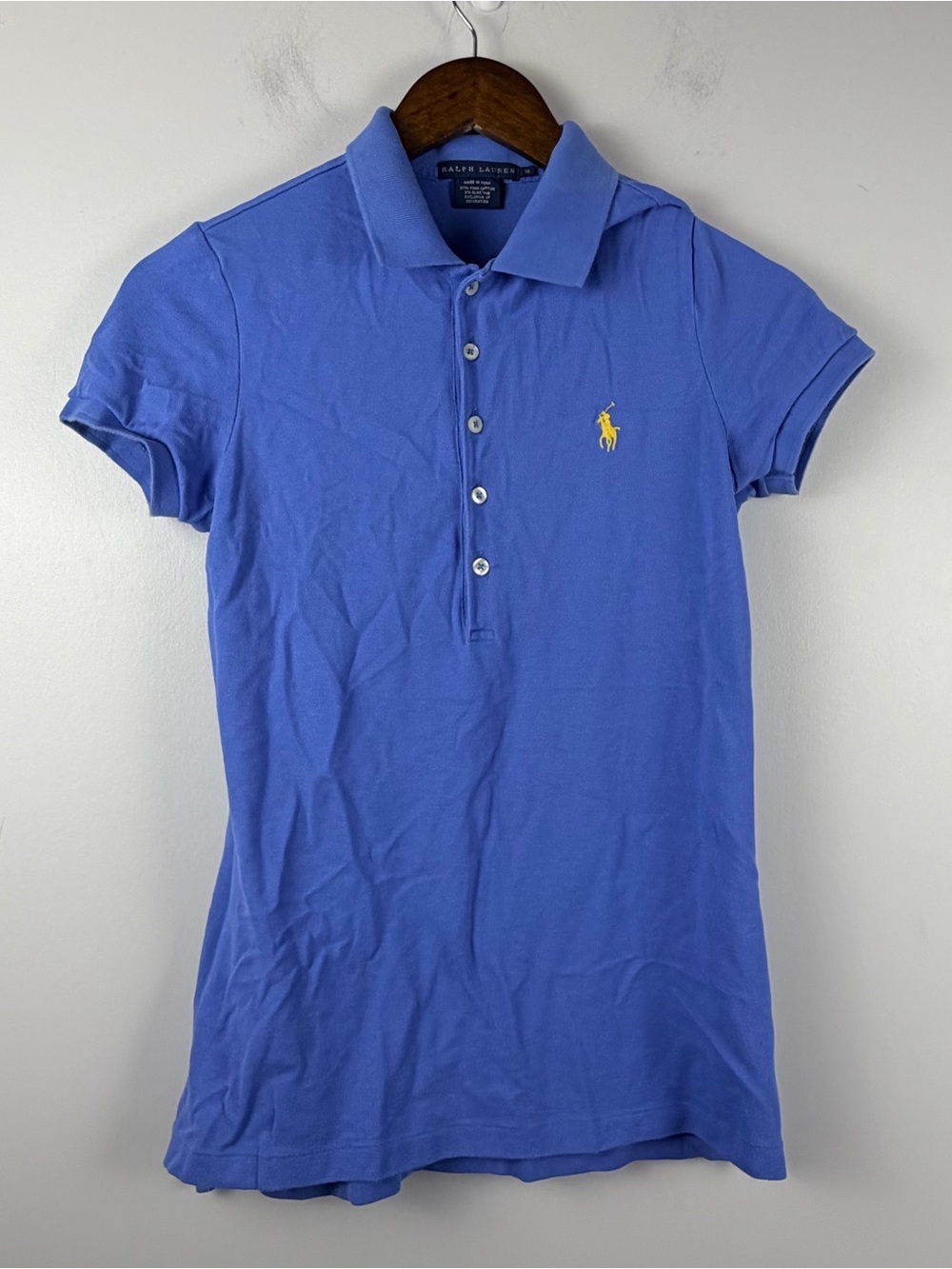 Ralph Lauren blue polo with yellow logo size medium